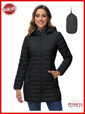 Womens Packable Puffer Jacket Hooded Lightweight Quilted Travel Coat